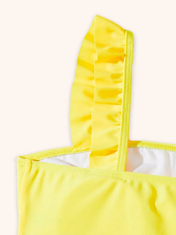 Flower Print Split Ruffle Edge Swimsuit